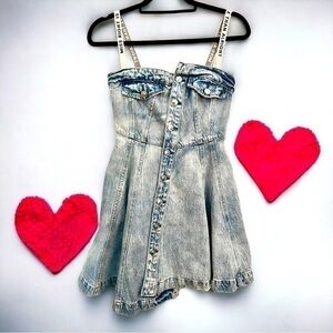 MISS SIXTY XXS Vintage Denim Asymmetric Button-Up Dress